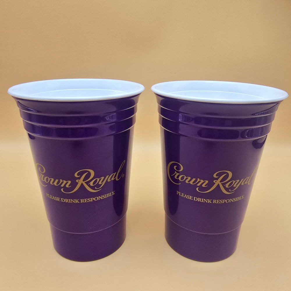 Crown Royal Purple Reusable Plastic Party Cups Set of 2 Drink Logic BPA Free USA